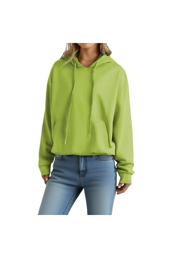 Hoodies For Women Oversize Sweatshirts Drawstring Pullover Tops Solid Color Long Sleeve Fall Hooded Sweater Pockets