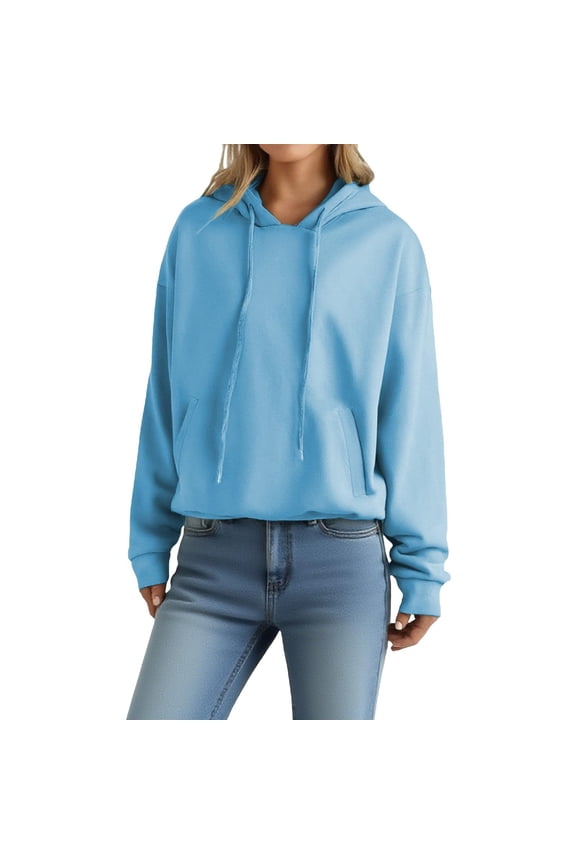 Hoodies For Women Oversize Sweatshirts Drawstring Pullover Tops Solid Color Long Sleeve Fall Hooded Sweater Pockets
