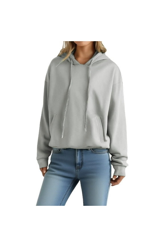 Hoodies For Women Oversize Sweatshirts Drawstring Pullover Tops Solid Color Long Sleeve Fall Hooded Sweater Pockets