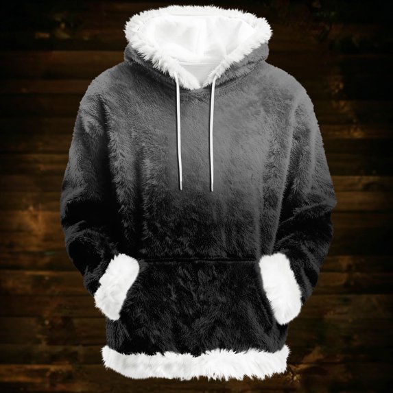 Hoodies For Women Oversized Winter Plush Cute Gradient Print Flannel Hooded Sweatshirt Trendy Fall Winter Clothes Cozy Pullover,Black,S