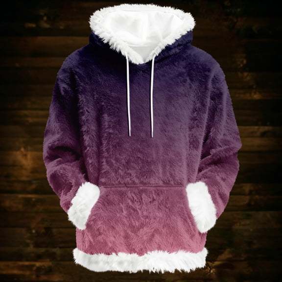 Hoodies For Women Oversized Winter Plush Cute Gradient Print Flannel Hooded Sweatshirt Trendy Fall Winter Clothes Cozy Pullover,Dark Purple,S