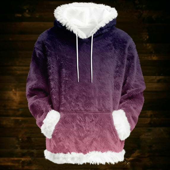 Hoodies For Women Oversized Winter Plush Cute Gradient Print Flannel Hooded Sweatshirt Trendy Fall Winter Clothes Cozy Pullover,Dark Purple,XL