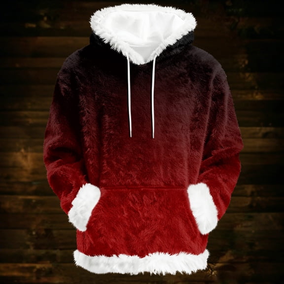 Hoodies For Women Oversized Winter Plush Cute Gradient Print Flannel Hooded Sweatshirt Trendy Fall Winter Clothes Cozy Pullover,Red,S