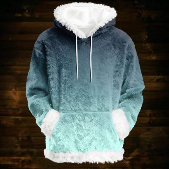 Hoodies For Women Oversized Winter Plush Cute Gradient Print Flannel Hooded Sweatshirt Trendy Fall Winter Clothes Cozy Pullover,Turquoise,S