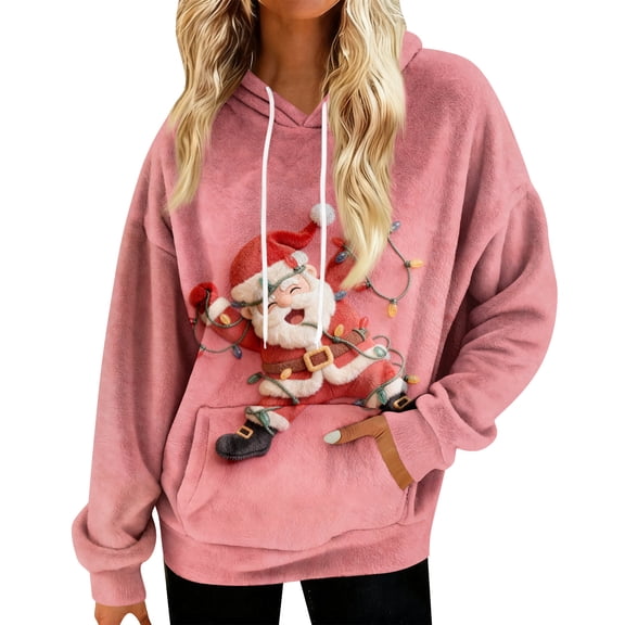 Hoodies For Women Oversized Winter Plush Cute Sweatshirts Pullover Trendy Fall Winter Clothes with Christmas Print