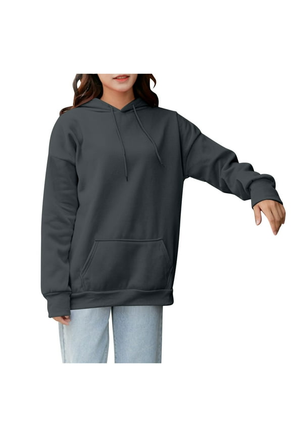 Hoodies For Women Sevevn Women's Solid Colour Long Sleeved Drawstring Hooded Sweatshirt