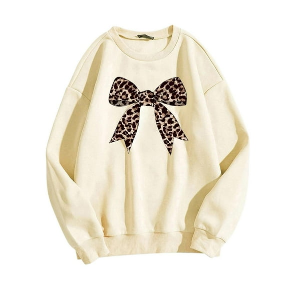 Hoodies For Women Trendy Teen Girls Leopard Bow Print Drawstring Long Sleeve Oversized Sweatshirt Fall Fashion Outfits Winter Clothes 2025