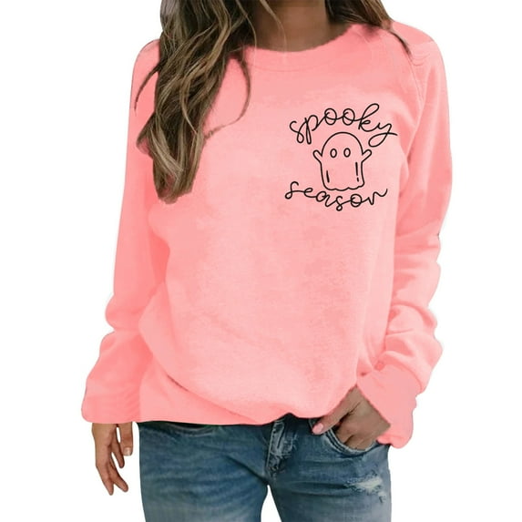 Hoodies For Women Women Halloween Sweatshirt Season Embroidered Crewneck Fall Long Sleeve Pullover Tops Graphic Design Big And Tall Pink