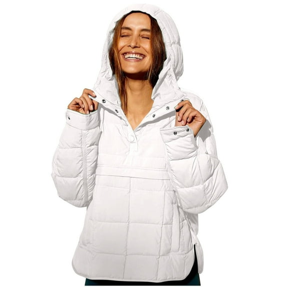 Hoodies For Women Women's Quilted Pullover Puffer Jacket Oversized Long Sleeve Hooded Coats Winter Warm Lightweight Outwear With Pocket Hoodie