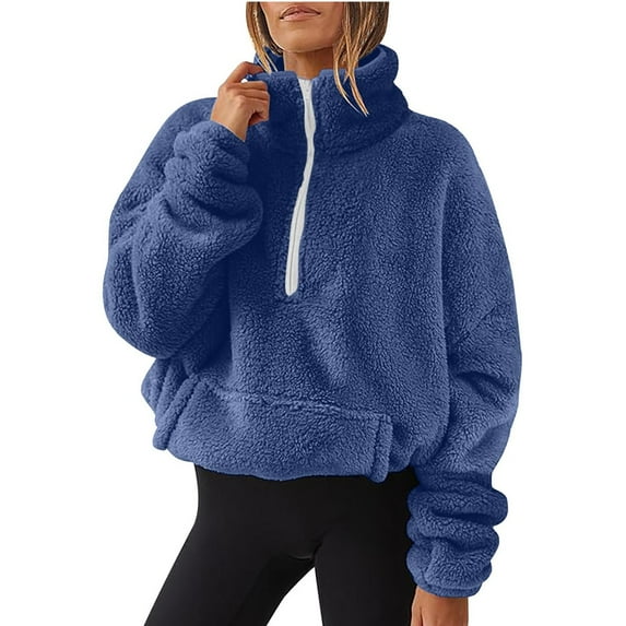 Hoodies For Women Women's Solid Color Fashion Casual Pocket Zipper Pullover Hatless Sweater Hoodie