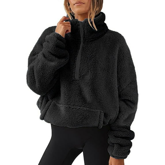 Hoodies For Women Women's Solid Color Fashion Casual Pocket Zipper Pullover Hatless Sweater Hoodie
