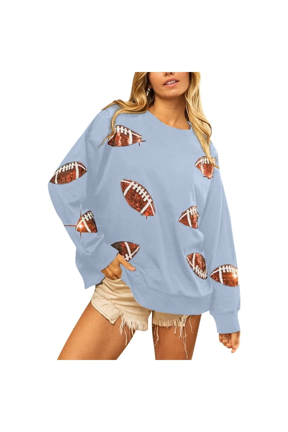 Hoodies For Women Womens Sequin Rugby Sweatshirt Crewneck Oversized Shirt Long Sleeve Fleece Pullover Hoodie