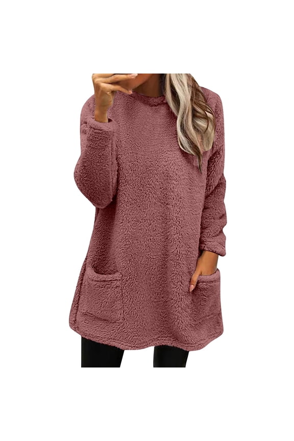 Hoodies For Women Womens Winter Coat Loose Wool Jacket Long Sleeved Jumper With Pockets Hoodie