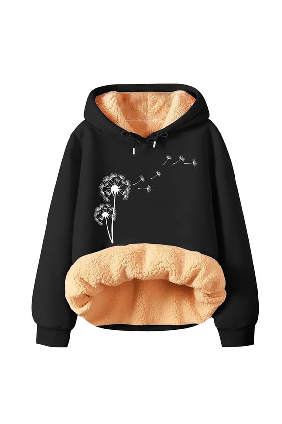 Hoodies For Women Womens Winter Spring Warm Fleece Pullover Long Sleeve Solid Printed Hooded Sweatshirt Tops Hoodie