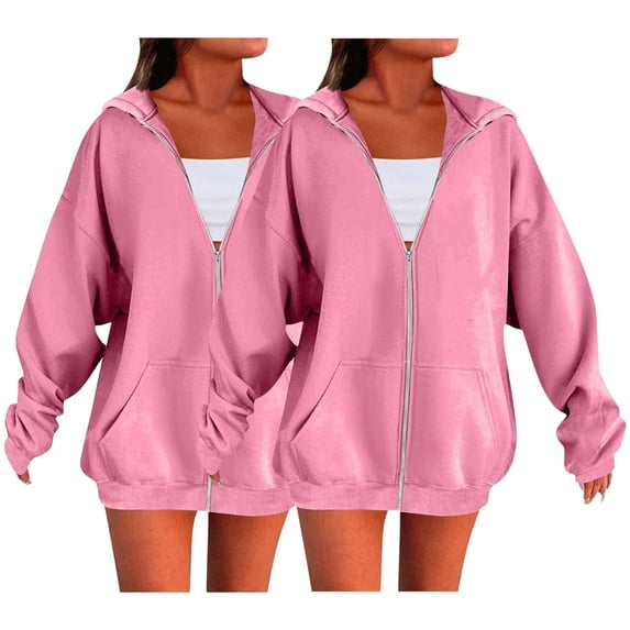 Hoodies For Women Womens Zip Up Fall Winter Trendy Long Sleeve Sweatshirts 2PC Long Sleeve Comfy Casual Jacket Hoodie