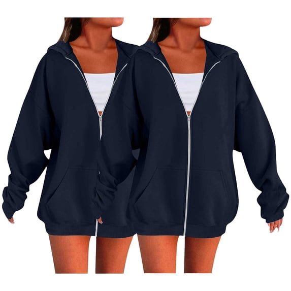Hoodies For Women Womens Zip Up Fall Winter Trendy Long Sleeve Sweatshirts 2PC Long Sleeve Comfy Casual Jacket Hoodie