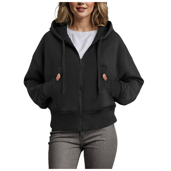 Hoodies For Women Zip Up Cropped Sweatshirts Casual Full Zip Jackets 2024 Fall Fashion Clothes With Pockets