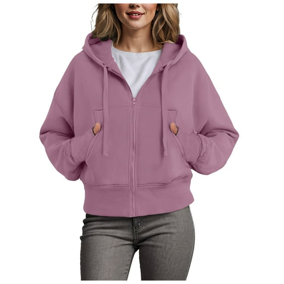 Hoodies For Women Zip Up Cropped Sweatshirts Casual Full Zip Jackets 2024 Fall Fashion Clothes With Pockets