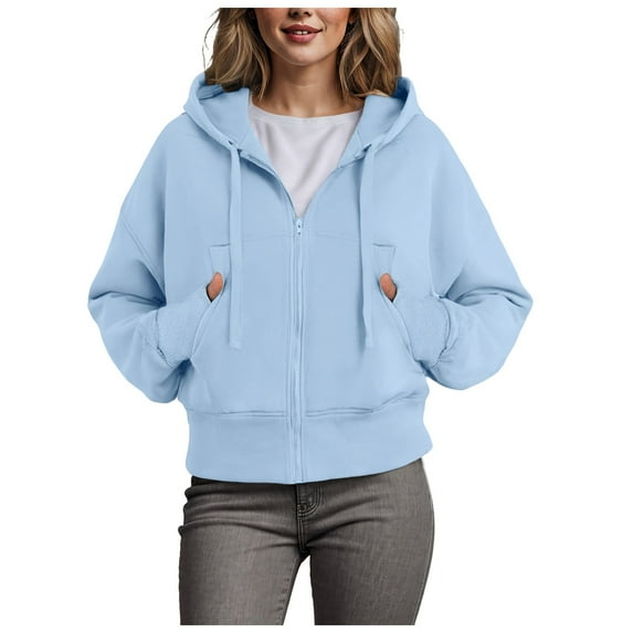 Hoodies For Women Zip Up Cropped Sweatshirts Casual Full Zip Jackets 2024 Fall Fashion Clothes With Pockets