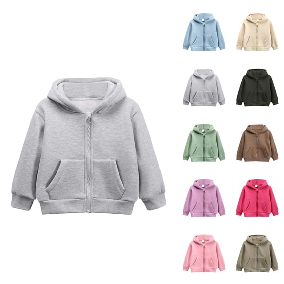 Hoodies for Girls Autumn And Winter Baby Boy Girl Zip Up Hoodies Solid Color Hooded Sweatshirt Long Sleeve Jacket Casual Outerwear Fall Clothes Women'S Fashion