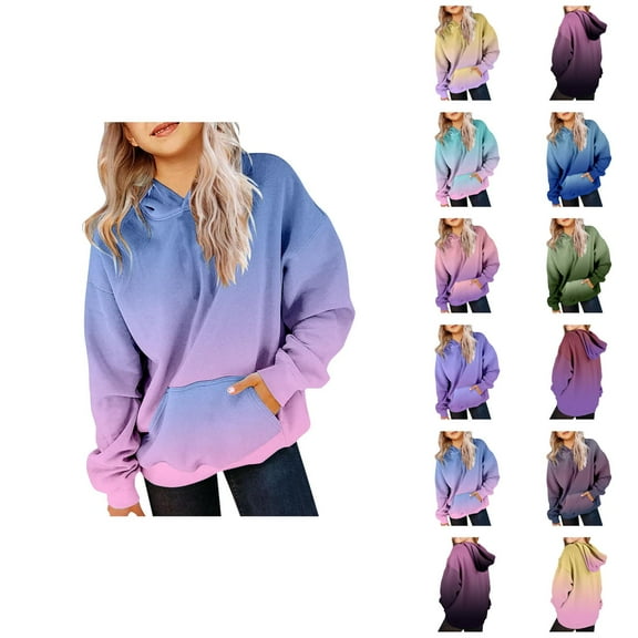 Hoodies for Girls Cute Hoodies For Teen Girls Trendy Preppy Hooded Sweatshirts Oversized Long Sleeve Shirts Gradient Clothes For Girls Women'S Fashion