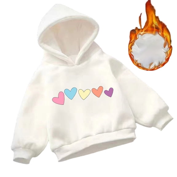 Hoodies for Girls Girls Heart Print Hooded Sweatshirt Soft Pullover Long Sleeve Cozy Casual Winter Fall Kids Youth Toddler Wear Girls Sweatshirt White 4 Years-5 Years
