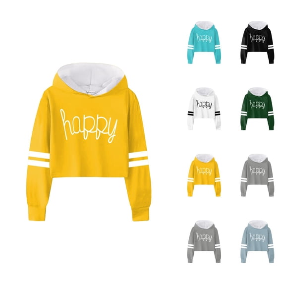Hoodies for Girls Girls Sweatshirt Girls Boys Casual Loose Active Full Sleeves Hoodies Sweatshirts Hooded Short Pullover Letter Print Striped Crop Tops Girls Tops Girls' Fashion