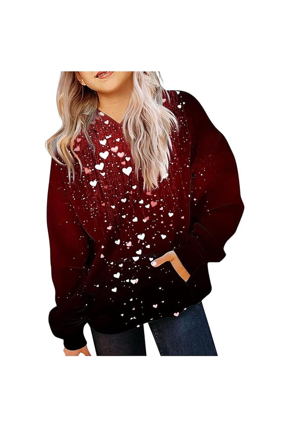Hoodies for Girls Hoodies for Teen Girls Like Heart Print Valentines Day Shirts Outfits Tween Girls Cute Tops Girls Fashion Sweatshirts 12-24 Months