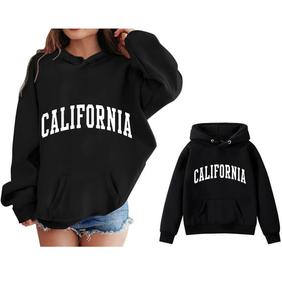 Hoodies for Girls Kids City Name Letter Print Black Hoodies Long Sleeve Casual Basic Pullover Sweatshirt Hoodie Fall Winter Clothes Toddler Clothes for Girls 7-8 Years