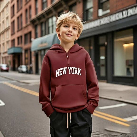 Hoodies Mask Letter Print Red Half Zipper Hooded Long Sleeve Soft Sweatshirts Top Winter Clothes 7-8 Years Girls Clothes