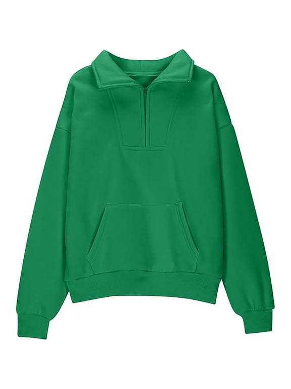 Hoodies,Girls Quarter Zip Hoodie Half Zip Pullover Long Sleeve Pocket Sweatshirt Top Soft Fall Seasonal Wear,Essentials Hoodie,Green,7-8 Years