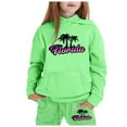 thumbnail image 1 of Hoodies for Girls Set 2PC Long Hooded Sweatshirts for Boys Pullover Florida Letter Print for 2-13 Years Outfits Kids Sweatsuit(150 10-11 Years,Light Green), 1 of 4