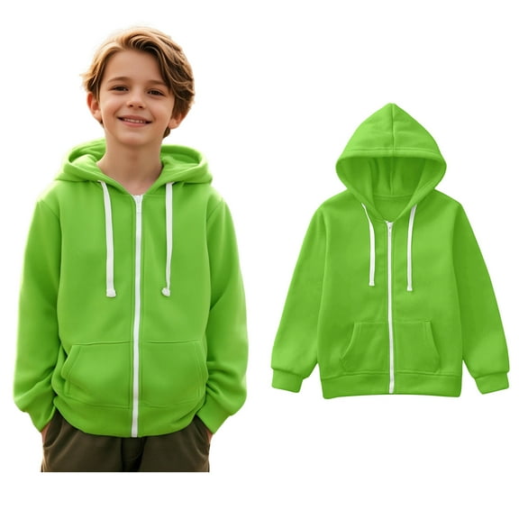 Hoodies Green Full Zipper Hoodie Casual Long Sleeve Hoodie Sweatershirt Pullover Fall Clothes Boy Clothes 5-6 Years Boys Girls Fashion