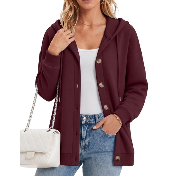Hoodies Jacket For Women Oversized Button Down Sweatshirt Casual Long Sleeve Open Front Hoodies Jackets Fleece Loose Sweatshirts Comfy Fall Winter Jacket With Pockets
