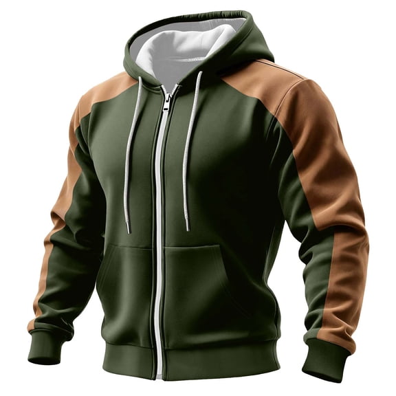 Hoodies Jackets for Men Women Full Zip Pullover Color Block Long Sleeve Sweatshirts Fall Casual Thermal Outerwear New Lightweight Jacket Women Athletic Army Green 3XL
