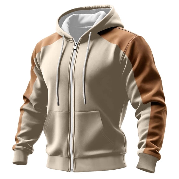 Hoodies Jackets for Men Women Full Zip Pullover Color Block Long Sleeve Sweatshirts Fall Casual Thermal Outerwear New Womens Jackets Lightweight Khaki 3XL