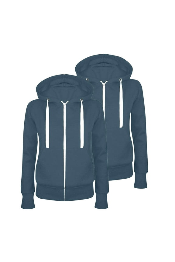 Hoodies Jackets for Women Pack of 2 Casual Zip Up Fllece Jackets Front Full Zipper and Hood Winter Lightweight Long Sleeve Hooded Sweatshirts Sweater Coat Outwear C-Navy L