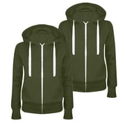 BIGERSELL Hoodies Jackets for Women Pack of 2 Casual Zip Up Fllece Jackets Front Full Zipper and Hood Winter Lightweight Long Sleeve Hooded Sweatshirts Sweater Coat Outwear C-Army Green XXL