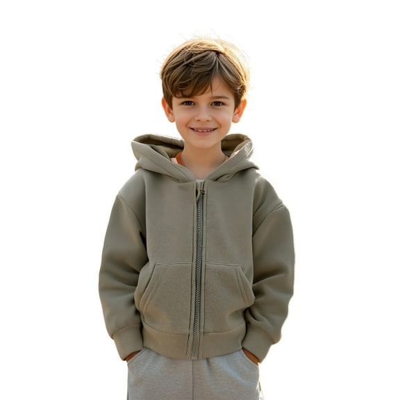 Hoodies Khaki Full Zipper Hooded Long Sleeve Pullover Tops Winter Clothes Girls Clothes7-8 Years Boys Girls Fashion