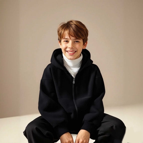 Hoddies Black Zip up Hooded Casual Long Sleeve Sweatshirts Jackets Fall Winter Clothes Girls Clothes Size 15-16 Years
