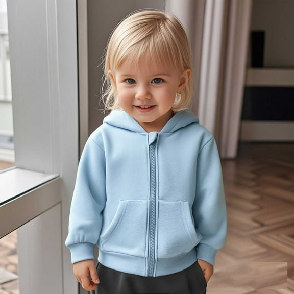 Hoodies Kids Blue Zip up Hoodie Casual Long Sleeve Sweatshirts Jackets Fall Winter Clothes Girls Sweatshirts Size 12-24M