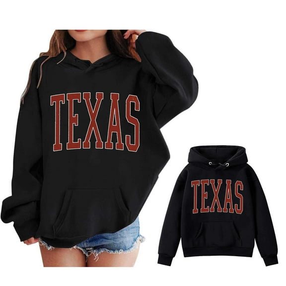 Hoodies City Name Letter Print Black Hooded Long Sleeve Lightweight Pullover Tops Loose Sweatshirt Winter Clothes Size 4T Girls Clothes