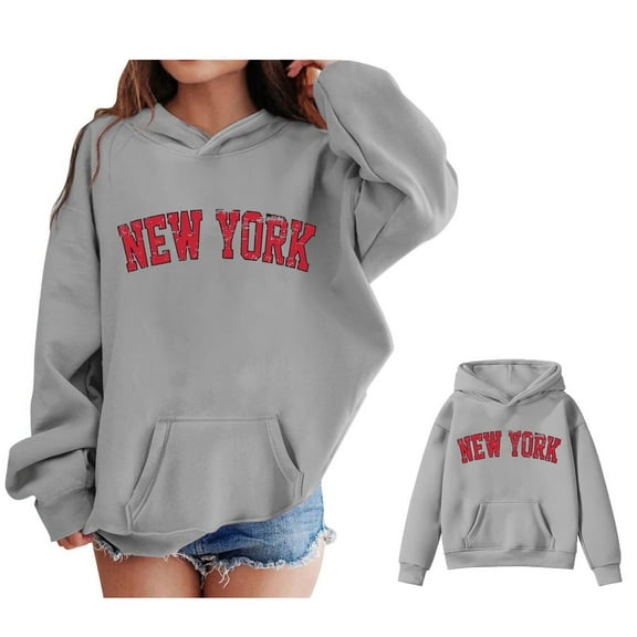 Hoodies Kids City Name Letter Print Grey Hoodie Casual Long Sleeve Hoodies Fall Winter Clothes Little Girls Clothes 13-14 Years