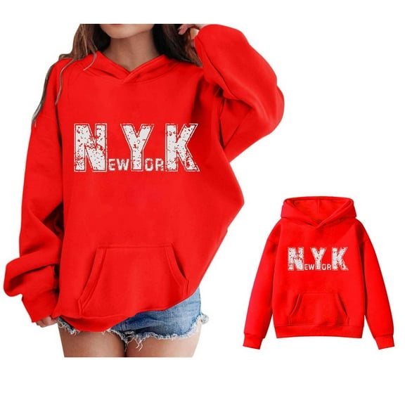 Hoodies Kids City Name Letter Print Red Hoodies Long Sleeve Soft Sweatshirts Top Winter Clothes 3T Girl Clothes