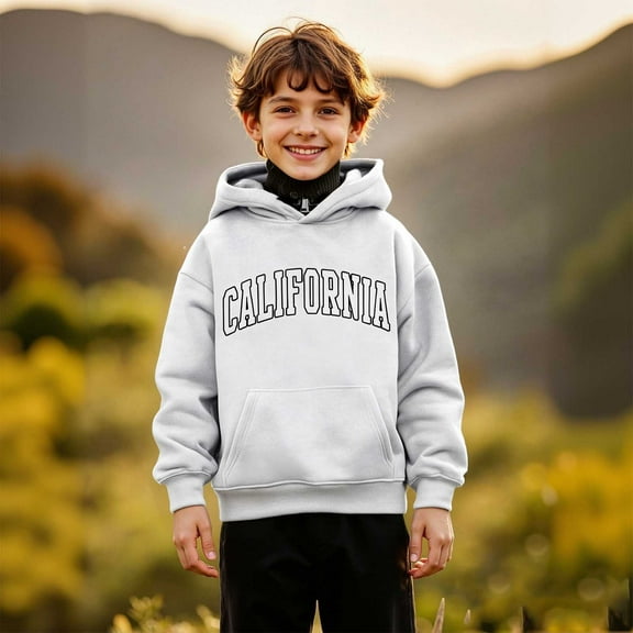 Hoodies Kids City Name Letter Print White Hoodies Casual Long Sleeve Sweatshirts Warm Fall Winter Clothes Toddler Clothes for Girls 11-12 Years