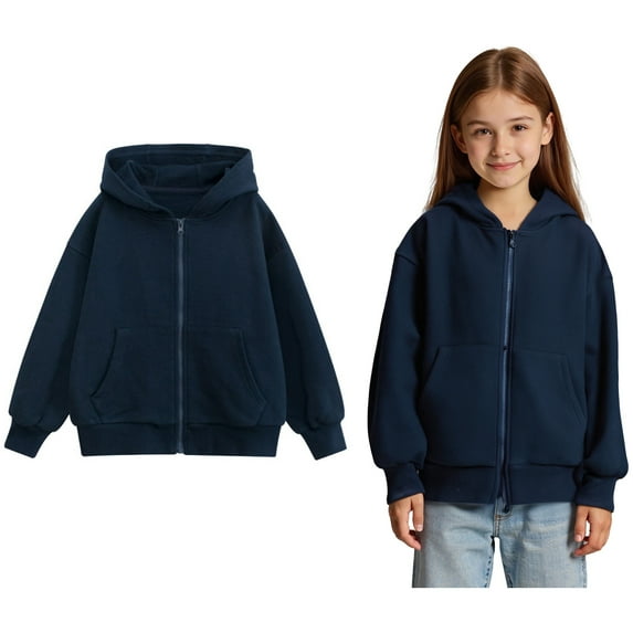 Hoodies Kids Dark Blue Zipper Hoodie Long Sleeve Casual Basic Pullover Sweatshirt Hoodie Winter Clothes Girls Toddler Clothes 5-6 Years