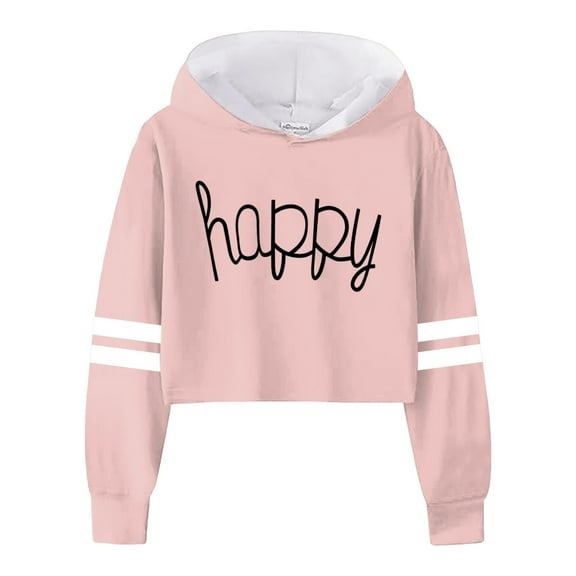 Hoodies for Kids Girls Sweatshirt Girls Kids Casual Loose Full Sleeves Hoodies Sweatshirts Hooded Short Letter Print Striped Teen Crop Girls Pullover Tops Pink 3-4 Years