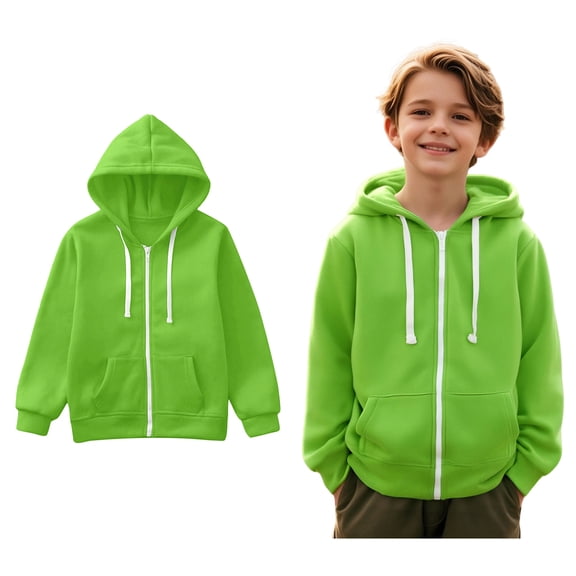 Hoodies Kids Green Full Zipper Hooded Casual Long Sleeve Sweatshirts Warm Fall Winter Clothes Boys Clothes 3-4 Years Boys Girls Fashion