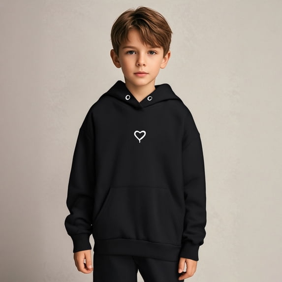 Hoodies Kids Heart Print Hooded Casual Long Sleeve Sweatshirts Winter Clothes Child Clothes for Girls 8-9 Years Boys Girls Fashion