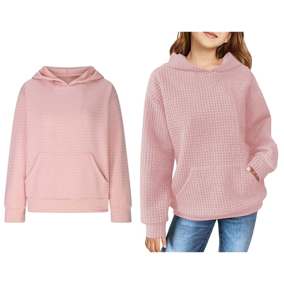 Hoodies Kids Light Pink Hooded Casual Long Sleeve Classic Hoodie Winter Clothes r Clothes for Girls 5-6 Years Boys Girls Fashion